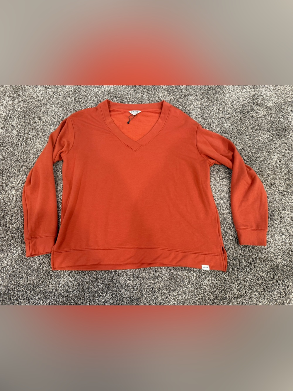 Orvis V-Neck Pullover Sweatshirt in Burnt Orange